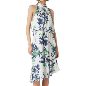 NWT ADRIANNA PAPELL Floral Print Sleeveless Halter Neck Asymmetrical Hem Size 16